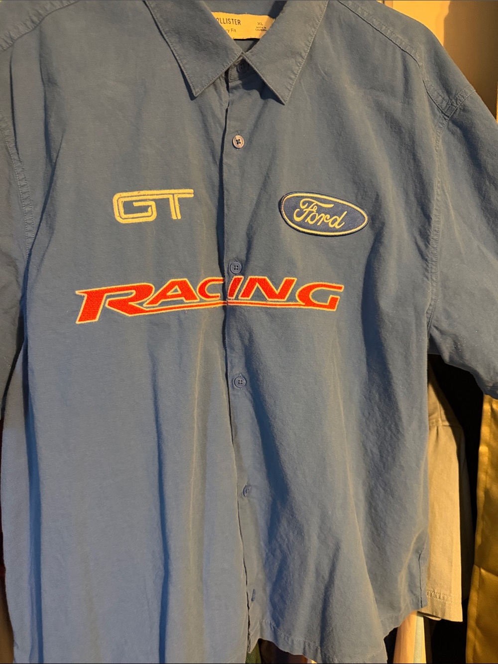 Hollister Light Blue Ford Racing Embroidered Button-Down Shirt